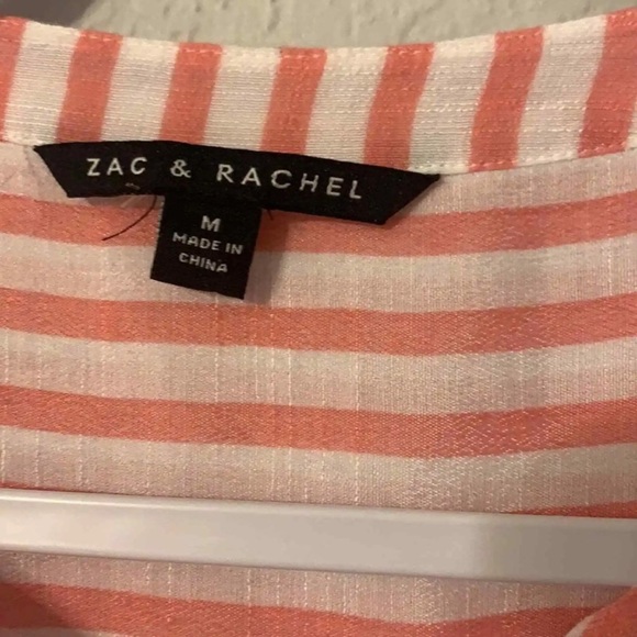 Zac & Rachel Pink and White Striped Button Down Tie Top Sz Medium - Picture 8 of 11